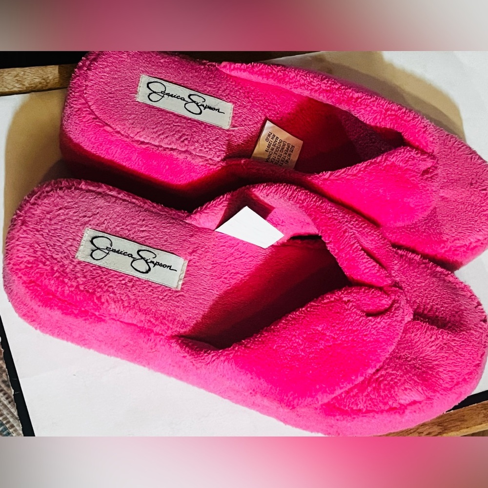 Jessica Simpson Vibrant Terry Cloth Pink Slippers